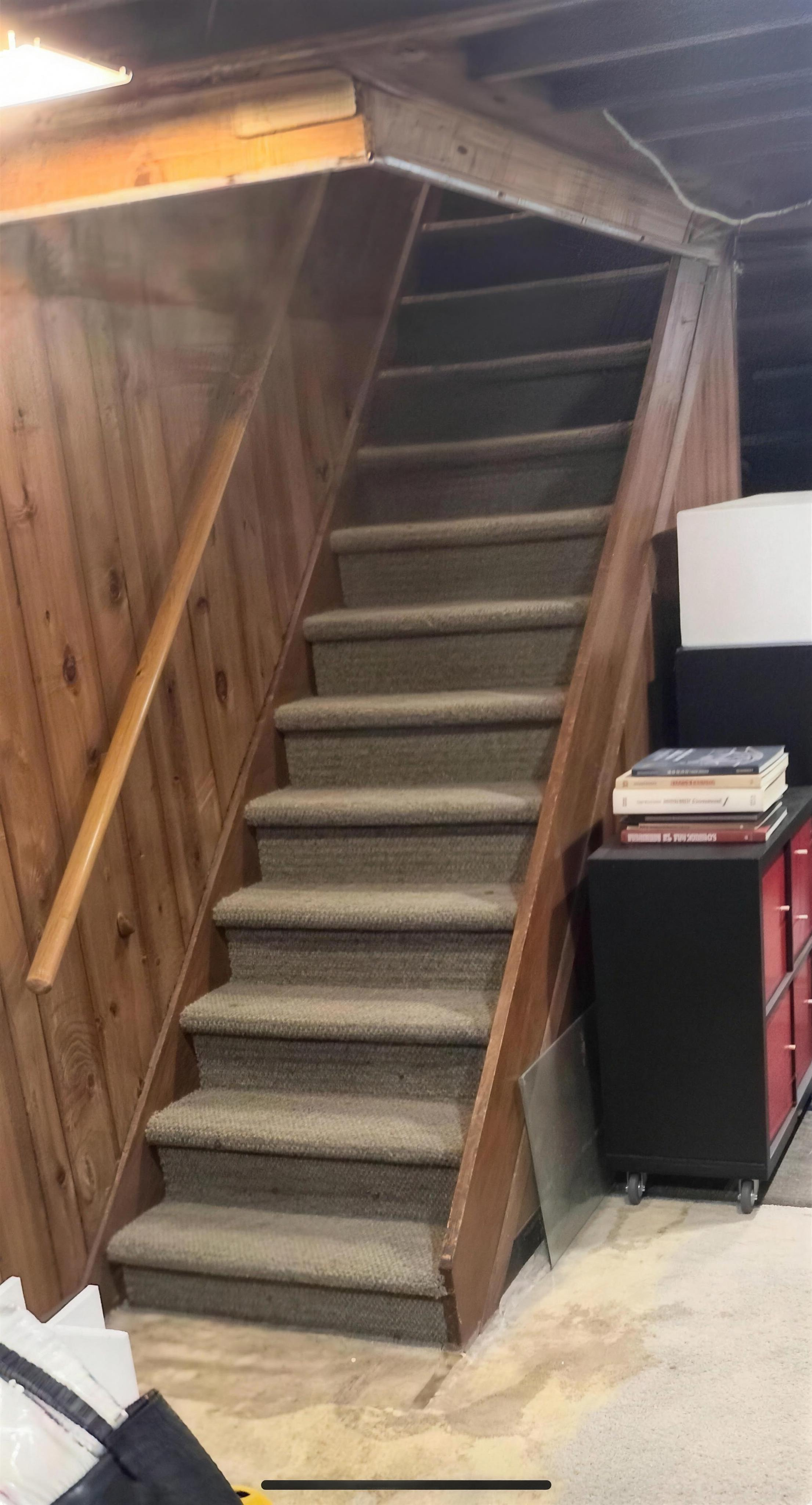 Stair tread refinish — before